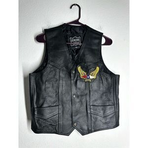 Genuine Leather USA Biker Vest Black  Sz M Button Vintage See Description